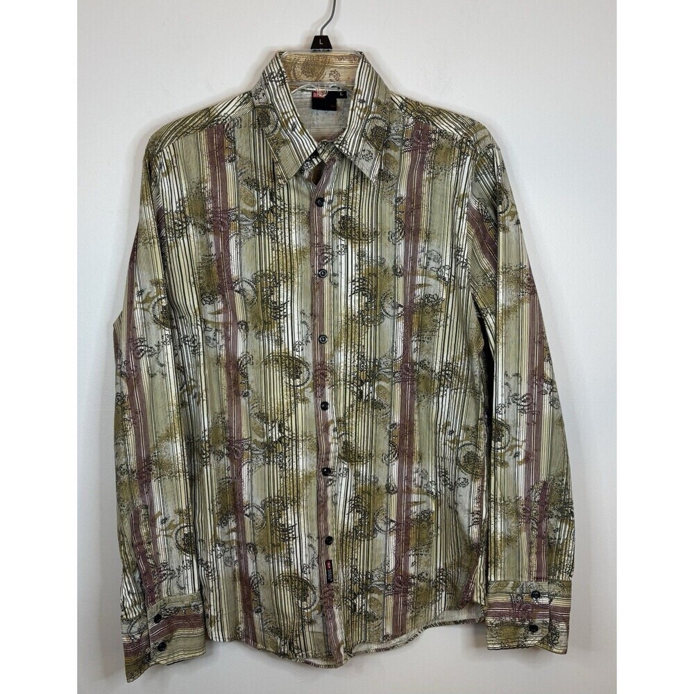 DIESEL Green Paisley Stripe Button Up Shirt Men Large Long Sleeve Cotton Western